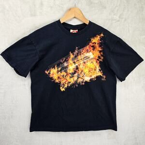 Vintage Exact Science Shirt Mens Medium Black Flaming Radio Fire Y2K Stereo